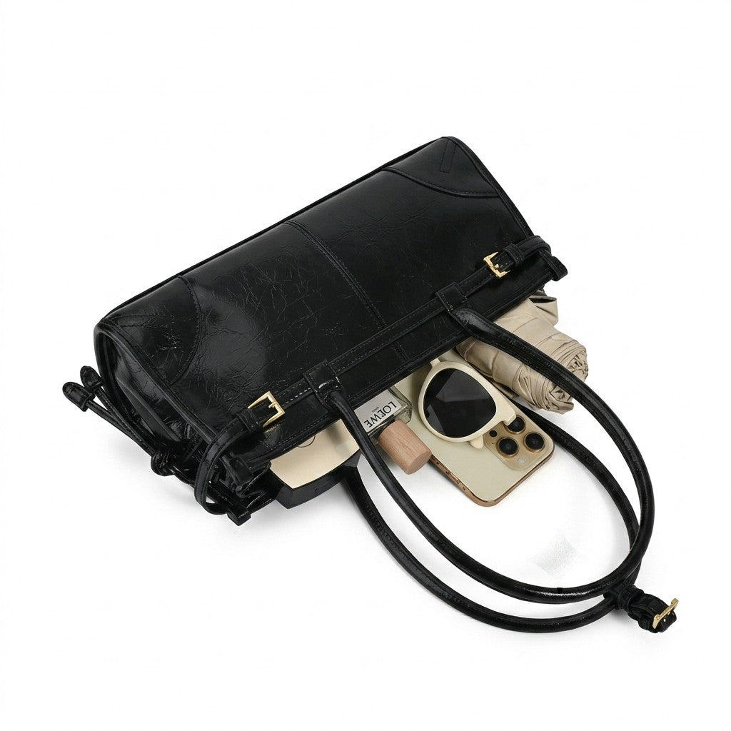 Bolsa preta estilosa bolsa de couro feminina estilosa de couro preto