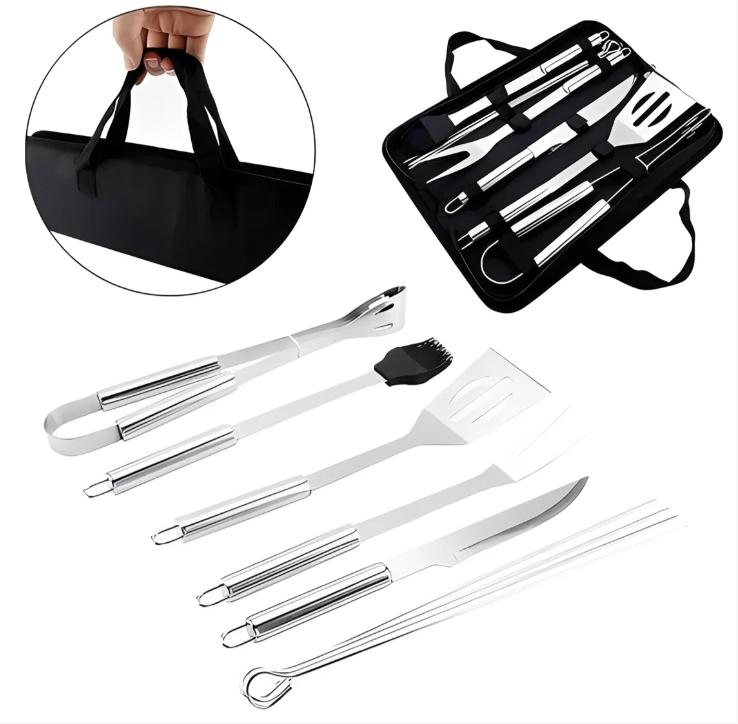 Kit Churrasco Inox Profissional Com Estojo Conjunto Completo 6 peças