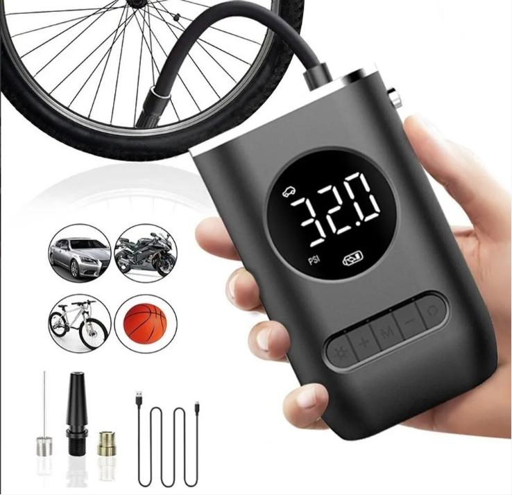 Bomba De Encher Pneu De Carro Bike Moto Eletrica Portátil Cor Preto