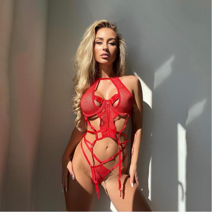 Conjunto de lingerie feminina de 4 peças com recortes e ligas: sutiã e calcinha transparentes