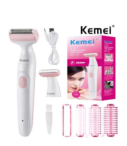 Depilador Feminino Kemei KM-113 Rosa Recarregável Áreas Axilas e Virilha