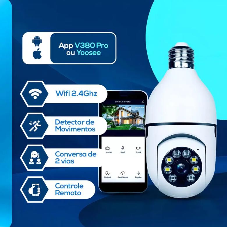 Câmera Ip Lâmpada 360° Wi-Fi Yoosee Jortan Panorâmica Visão