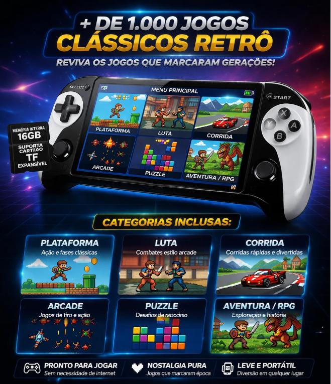 Fone Videogame De Mão Premium Retrô Tela 5.5 - Sem Precisar de Internet!