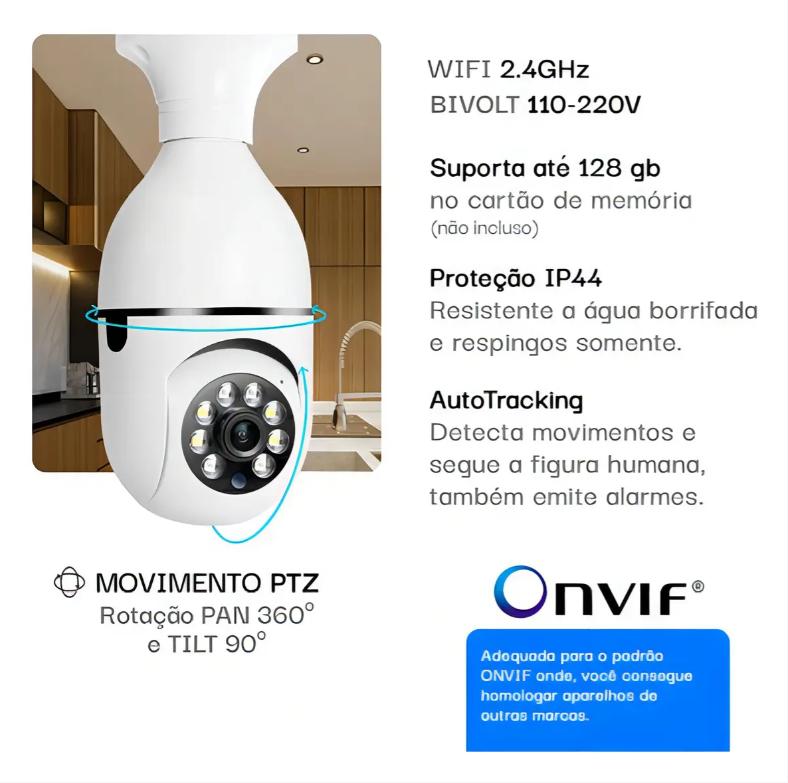 Câmera Ip Lâmpada 360° Wi-Fi Yoosee Jortan Panorâmica Visão