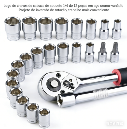 Kit Chaves Jogo Catraca Reversível Soquetes 46 Peças Maleta