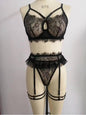 Conjunto de Lingerie Feminina com Cadarço: Babydoll de Duas Peças com Harness (Tiras) e Bojo Vazado