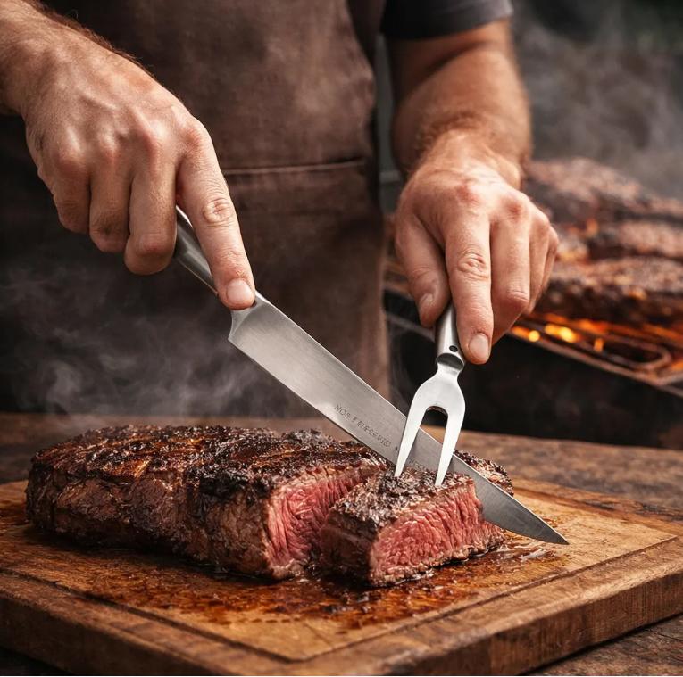 Kit Churrasco Inox Profissional Com Estojo Conjunto Completo 6 peças