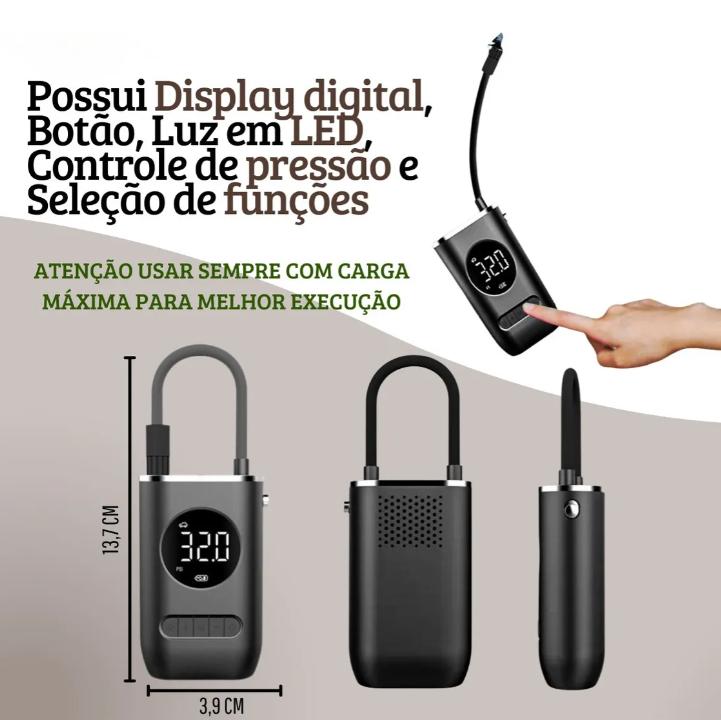 Bomba De Encher Pneu De Carro Bike Moto Eletrica Portátil Cor Preto