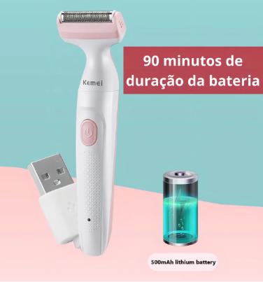 Depilador Feminino Kemei KM-113 Rosa Recarregável Áreas Axilas e Virilha