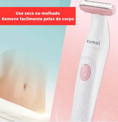 Depilador Feminino Kemei KM-113 Rosa Recarregável Áreas Axilas e Virilha