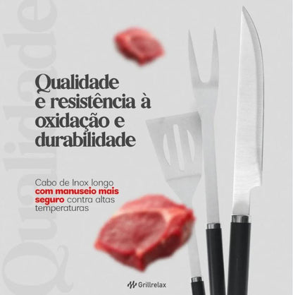 Kit Churrasco Inox Profissional Com Estojo Conjunto Completo 6 peças
