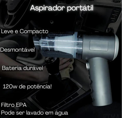 Mini Aspirador de Pó Automotivo Portátil 120W Soprador Refil Filtros Recarregável 3 em 1 USB Premium Vácuo Limpeza Carro Multifuncional Casa